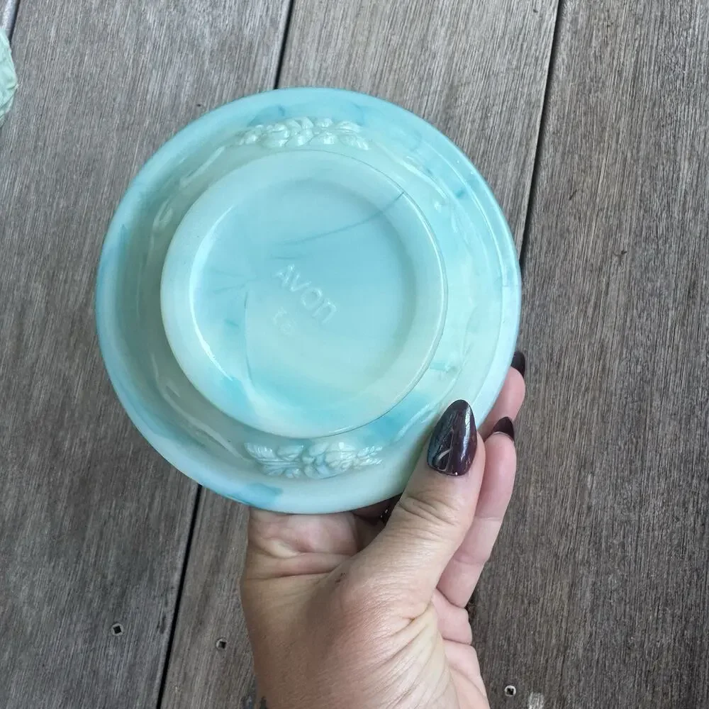 Vintage Avon Jadeite Turquoise Swirl Pitcher w/ Stopper & Basin Dish
